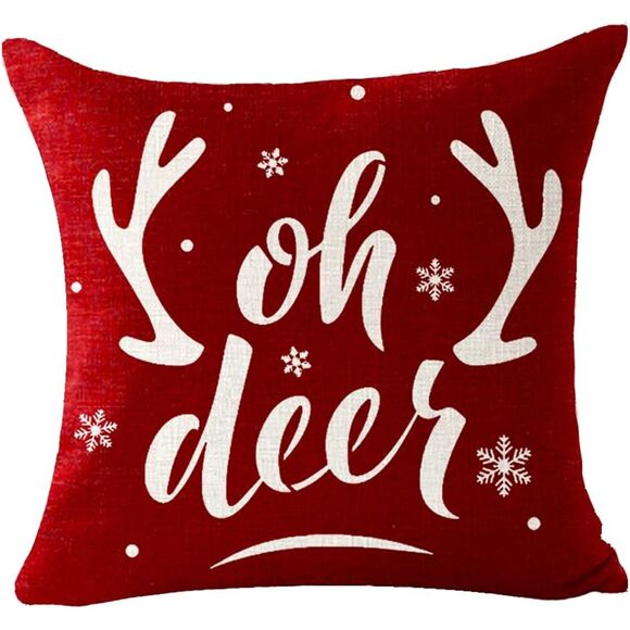 Red Oh Deer Merry Christmas Pillow Cover Set of 4 18x18 (3796) - Picture 5 of 6